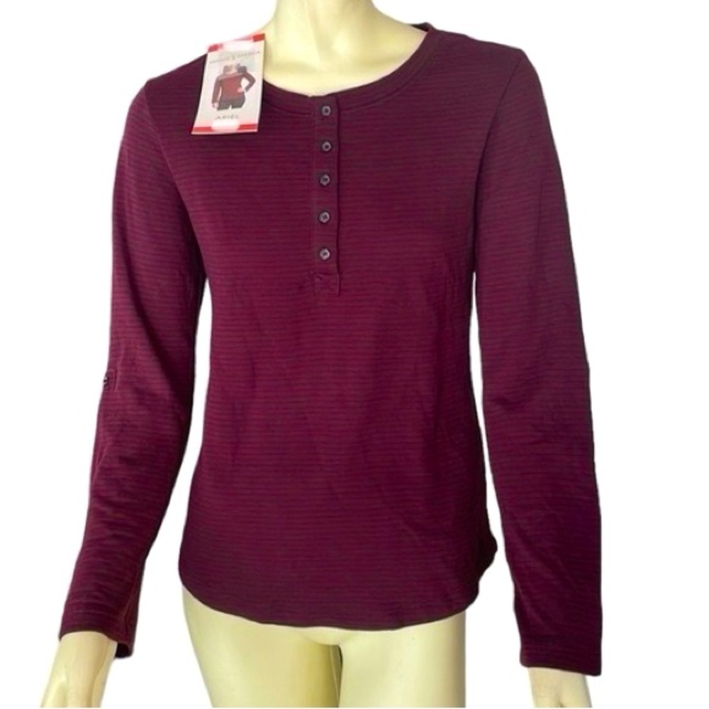 •Size XL• Women's Vintage America Striped Henley Adjustable Sleeve Casual Shirt
